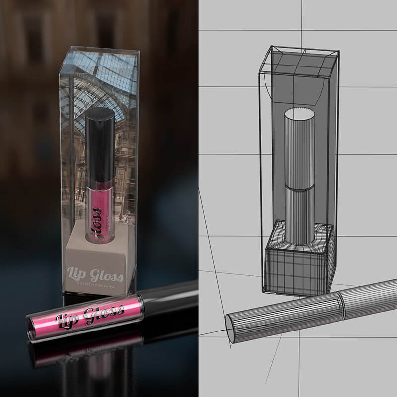 prodotto cosmetico lipgloss packaging 3d